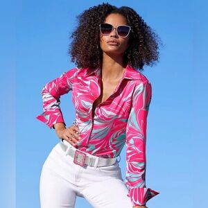 Boston Proper Sirena Abstract Print Sophia Button Up Charmeuse Blouse Size 6